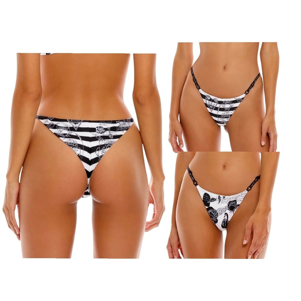 Agua Bendita Maisie Thoughts Reversible Bikini Swim Bottom‎ XL Black White Beach